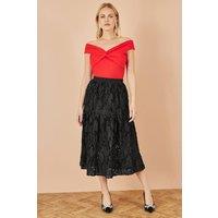 Yumi Women's Black Mesh Applique Sequin Midi Skirt | Size: 14