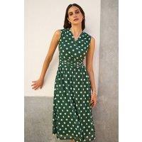 Yumi Women's Green Polka Dot Mesh Wrap Skater Dress With Pockets | Size: 18