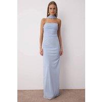 WOVCOR Women's Shawl Detail Draped Knit Maxi Evening Dress in Blue | Size: 8