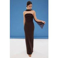 WOVCOR Women's Shawl Detail Draped Knit Maxi Evening Dress in Brown | Size: 10