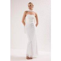 WOVCOR Women's Shawl Detail Draped Knit Maxi Evening Dress in White | Size: 10