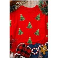 Everyday The Label Women's Christmas Tree Print Sweatshirt - Red | Size: Small