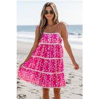 Everyday The Label Women's Pink Floral Print Ric Rac Patched Sleeveless Mini Dress | Size: XL