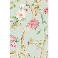 Hoopla Walls Bird Song - Seafoam & Rose 10m Wallpaper in Duck Egg Blue