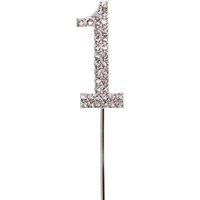 Shatchi Silver Sparkley Diamond Cake Topper Number 1 for Birthday Anniversary