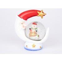 Shatchi Christmas Mini Snowglobe Water Ball Snow Dome Features Santa, Reindeer, Snowman, Teddy Scene Resin Moon Shape Base in Red