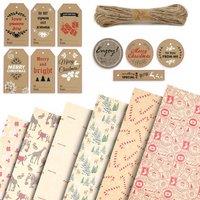 Kraft & Co Christmas Kraft Wrapping Paper Sheet Set - 70 x 50cm (Party) | Size: 12 Pack