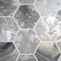 Arthouse Marbled Hex Wallpaper in Charcoal