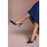 Coast Women's Kimmie Satin Diamante Asymmetric Strap Pointed High Stiletto Heel Court Shoes in Navy | Size: 3