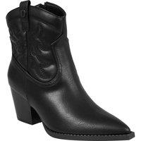 MODISHION Women's Embroidered Pointed Toe Cowboy Ankle Boots with Block Heel in Black | Size: 4.5