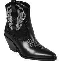 MODISHION Women's Embroidered Pointed Toe Ankle Boots with Block Heel in Black | Size: 7