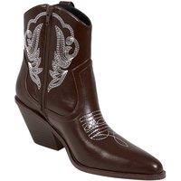 MODISHION Women's Embroidered Pointed Toe Ankle Boots with Block Heel in Dark Brown | Size: 6