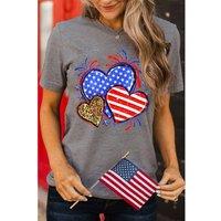 Everyday The Label Women's Gray American Heart July 4th Celebration Graphic T-Shirt in Grey | Size: Small