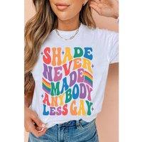Everyday The Label Women's White SHADE NEVER MADE ANYBODY LESS GAY Pride Graphic Tee | Size: Large