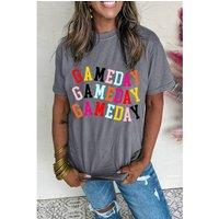 Everyday The Label Women's Gray Colorful GAME DAY Graphic Crew T-Shirt in Grey | Size: XL