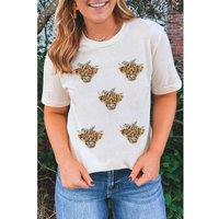 Everyday The Label Women's White Western Bow Heifer Graphic Casual T-Shirt | Size: 24