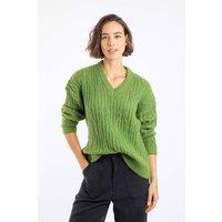 Weird Fish Women's Ambius Cable Knit Sparkle Jumper in Green | Size: 8