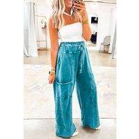 Everyday The Label Women's Lapis Mineral Wash Lace-up High Waist Raw Hem Patched Pocket Pants in Cobalt | Size: 14