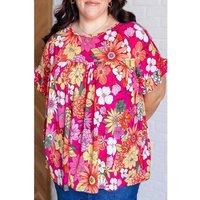 Everyday The Label Women's Rose Plus Size Floral Print Ruffle Short Sleeve Blouse | Size: 4XL