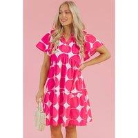 Everyday The Label Women's Rose Polka Dot Flutter Sleeve Notched Neck Tiered Flowy Dress | Size: Medium
