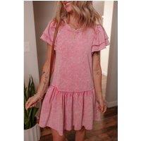Everyday The Label Women's Sachet Pink Mineral Wash Raw Edge Ruffle Mini Dress | Size: Medium