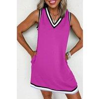Everyday The Label Women's Purple Orchid Color Contrast Trim V Neck Shift Sleeveless Mini Dress | Size: XL
