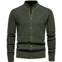 MODISHION Men's Stand-Up Collar Cardigan Sweater in Dark Green | Size: XL
