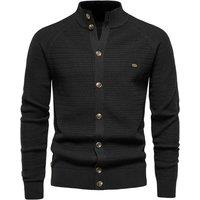 MODISHION Men's Stand-Up Collar Cardigan Sweater in Black | Size: Small