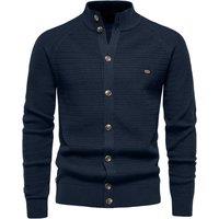 MODISHION Men's Stand-Up Collar Cardigan Sweater in Navy | Size: Large