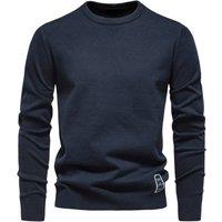 MODISHION Men's Basic Crewneck Sweater Jumper in Dark Navy | Size: Small