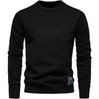 MODISHION Men's Basic Crewneck Sweater Jumper in Black | Size: XL