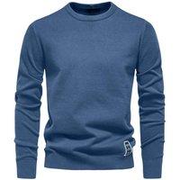 MODISHION Men's Basic Crewneck Sweater Jumper in Blue | Size: Small