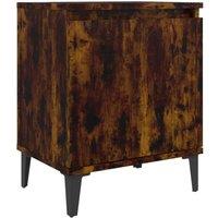 Berkfield Home Bed Cabinet with Metal Legs Smoked Oak 40x30x50 cm in Brown | Size: 40 x 30 x 50 cm