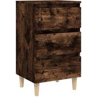 Berkfield Home Bed Cabinet with Solid Wood Legs Smoked Oak 40x35x69 cm in Brown | Size: 40 x 35 x 69 cm