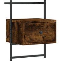 Berkfield Home Bedside Cabinet Wall-mounted Smoked Oak 35x30x51 cm Engineered Wood in Brown | Size: 35 x 30 x 51 cm
