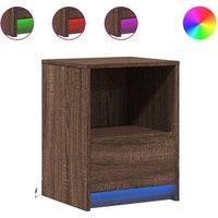 Berkfield Home Bedside Cabinet with LED Lights Brown Oak Engineered Wood