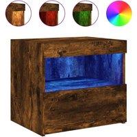 Berkfield Home Bedside Cabinet with LED Lights Smoked Oak 50x40x45 cm in Brown | Size: 50 x 40 x 45 cm