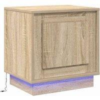 Berkfield Home Bedside Cabinet with LED Lights Sonoma Oak 44x34, 5x45 cm in Beige