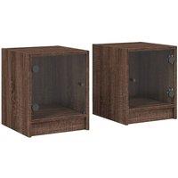 Berkfield Home Bedside Cabinets with Glass Doors 2 pcs Brown Oak 35x37x42 cm | Size: 35 x 37 x 42 cm