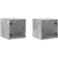 Berkfield Home Bedside Cabinets with Glass Doors 2 pcs Concrete Grey 35x37x35 cm | Size: 35 x 37 x 35 cm