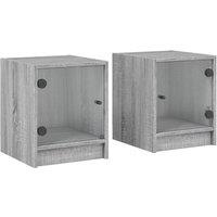 Berkfield Home Bedside Cabinets with Glass Doors 2 pcs Grey Sonoma 35x37x42 cm | Size: 35 x 37 x 42 cm