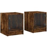 Berkfield Home Bedside Cabinets with Glass Doors 2 pcs Smoked Oak 35x37x42 cm in Brown | Size: 35 x 37 x 42 cm