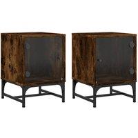 Berkfield Home Bedside Cabinets with Glass Doors 2 pcs Smoked Oak 35x37x50 cm in Brown | Size: 35 x 37 x 50 cm