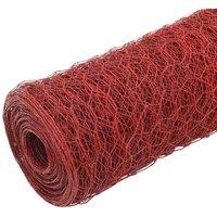 Berkfield Home Chicken Wire Fence Steel with PVC Coating 25x1 m Red