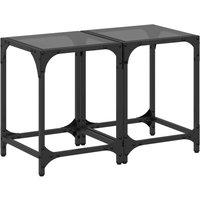 Berkfield Home Coffee Tables with Black Glass Top 2 pcs 30x30x40 cm Steel | Size: 30 x 30 x 40 cm