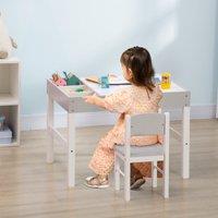 HOMCOM Two-Piece Table & Chair Set Kids Desk & Chair Set with Storage Space - Grey