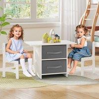 Costway Kids Study Table & 2 Chairs 3PCS Activity Desk Sets w/ Jigsaw Puzzle