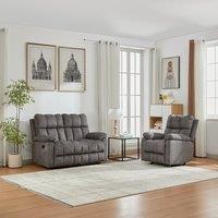 FURNITURE ONE Manual Recliner Sofa Set, Fabric Upholstery Sofa Suite -1+2 Set in Grey | Size: 1 Pack