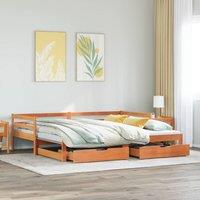 Berkfield Home Daybed with Trundle&Drawers without Mattress Wax Brown 90x200 cm