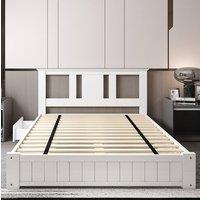 Somnior Elwood Solid Wooden Bed Frame with 3 Drawers in White | Size: Single